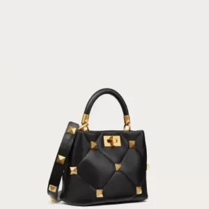 Valentino Garavani Valentino Small Roman Stud Top Handle Bag Nappa Black Ghw