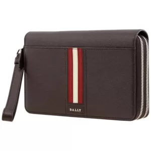 Bally Tinger Coffee Leather Stripe Wallet