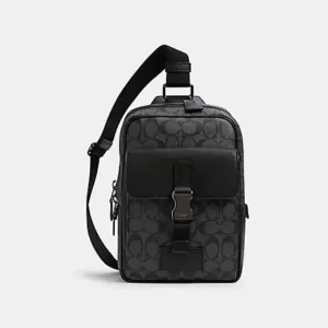 Coach Track Pack In Signature Canvas Charcoal Black