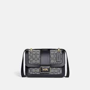Coach Alie Shoulder In Signature Jacquard With Snakeskin Detail Navy Midnight Navy