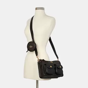 Coach Pennie Crossbody With Coin Case in Signature Canvas Brown Black