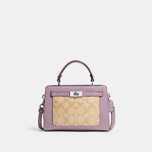 Coach Mini Lane Top Handle In Signature Canvas Light Khaki Ice Purple