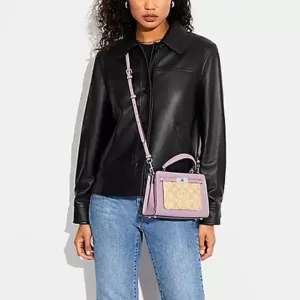 Coach Mini Lane Top Handle In Signature Canvas Light Khaki Ice Purple
