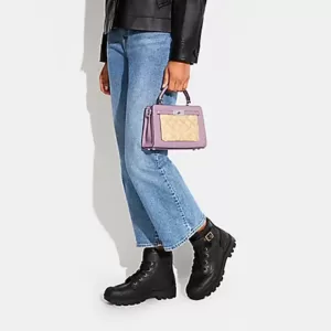 Coach Mini Lane Top Handle In Signature Canvas Light Khaki Ice Purple