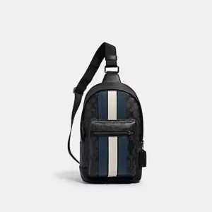 tas selempang pria coach Coach West Pack In Signature Canvas With Varsity Stripe