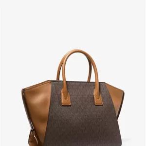 Michael Kors Avril Large Logo Top-Zip Satchel Brown Acorn