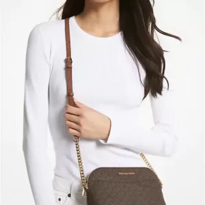 Michael Kors Jet Set Travel Medium Logo Dome Crossbody Bag Brown