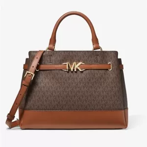 Michael Kors Reed Large Logo Belted Satchel Brown