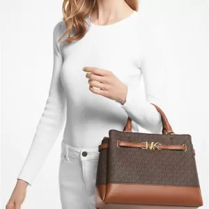 Michael Kors Reed Large Logo Belted Satchel Brown