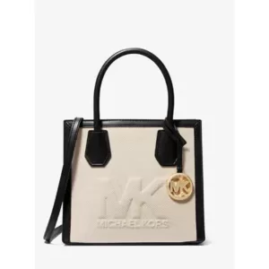 Michael Kors Mercer Medium Logo Embossed Cotton Canvas Crossbody Bag Black