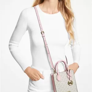 Michael Kors Mercer Extra-Small Logo and Leather Crossbody Bag Powder Blush Multi