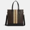 coach Graham Structured Tote In Blocked Signature Canvas With Varsity Stripe mahogany