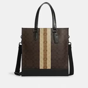 coach Graham Structured Tote In Blocked Signature Canvas With Varsity Stripe mahogany