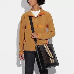 coach Graham Structured Tote In Blocked Signature Canvas With Varsity Stripe mahogany