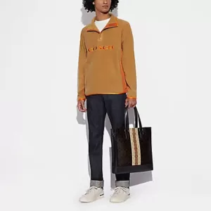 coach Graham Structured Tote In Blocked Signature Canvas With Varsity Stripe mahogany