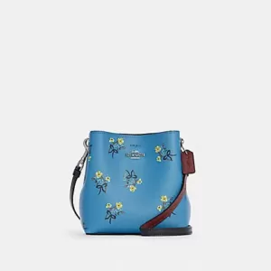 Coach Mini Town Bucket Bag With Floral Bow Print Blue Multi