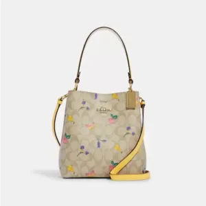 Small Town Bucket Bag In Signature Canvas With Dreamy Veggie Print Retro Yellow