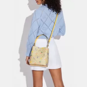 Small Town Bucket Bag In Signature Canvas With Dreamy Veggie Print Retro Yellow