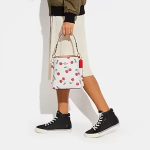 Coach Mollie Bucket 22 With Heart Cherry Print Chalk Multi