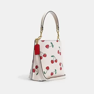 Coach Mollie Bucket 22 With Heart Cherry Print Chalk Multi