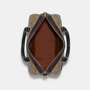 Coach Disney X Coach Rowan Satchel In Signature Canvas With Patches Khaki Multi