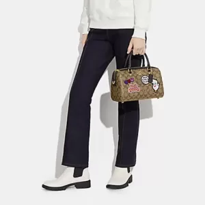 Coach Disney X Coach Rowan Satchel In Signature Canvas With Patches Khaki Multi