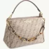 Fendi O'Lock FF Pattern Zip Shoulder Bag in Dove Grey/Beige Tapestry Fabric with Plexi Glass Chain