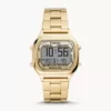 jam tangan pria Fossil Rye Retro Digital Gold-Tone Stainless Steel Watch