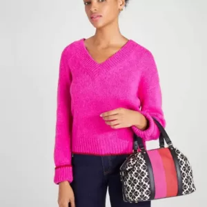 Faye Spade Flower Jacquard Medium Satchel Cream Multi