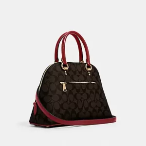 coach Katy Satchel In Signature Canvas Brown Red