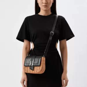 tas bahu wanita Karl Lagerfeld K/Saddle Wicker Shoulder Bag