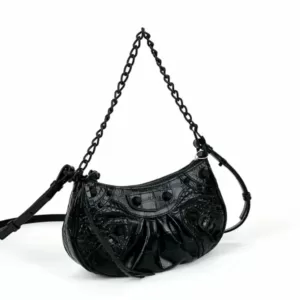 Balenciaga Le Cagole Croco Embossed Mini Chain Bag All Black