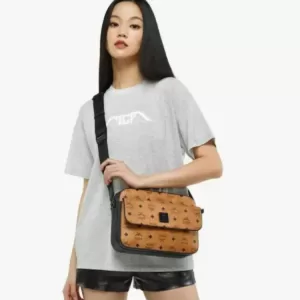 MCM Aren Messenger Crossbody Medium Bag in Visetos Cognac