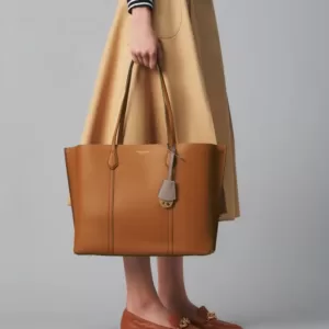 tas tenteng kulit asli wanita Tory Burch Perry Triple-Compartment Tote Bag
