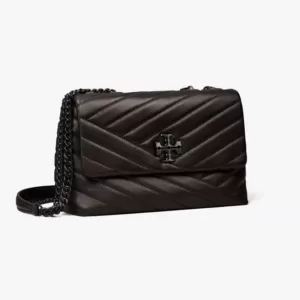 tas bahu wanita kulit asli Tory Burch Small Kira Chevron Convertible Shoulder Bag Black