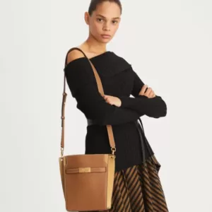 tas bahu wanita original Tory Burch Lee Radziwill Pebbled Double Bucket Bag