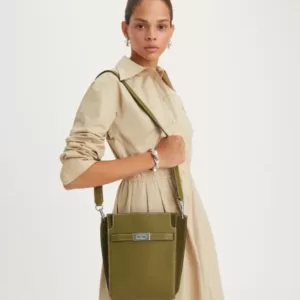 tas bahu wanita original Tory Burch Lee Radziwill Pebbled Double Bucket Bag