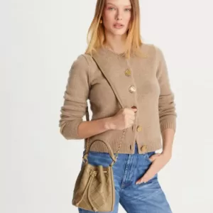 tas bahu wanita kulit asli Tory Burch Small Fleming Soft Bucket Bag