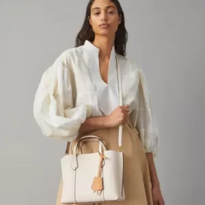 tas jinjing wanita kulit asli Tory Burch Small Perry Triple-Compartment Tote Bag