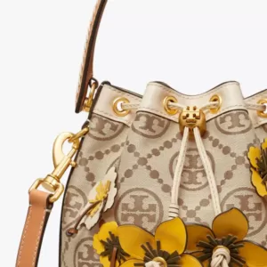 tas bahu wanita Tory Burch T Monogram Braided Floral Bucket Bags