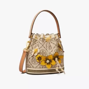 tas bahu wanita Tory Burch T Monogram Braided Floral Bucket Bags