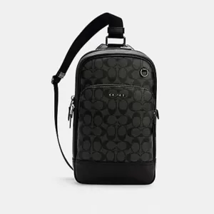 coach Graham Pack In Signature Canvas Charcoal Black