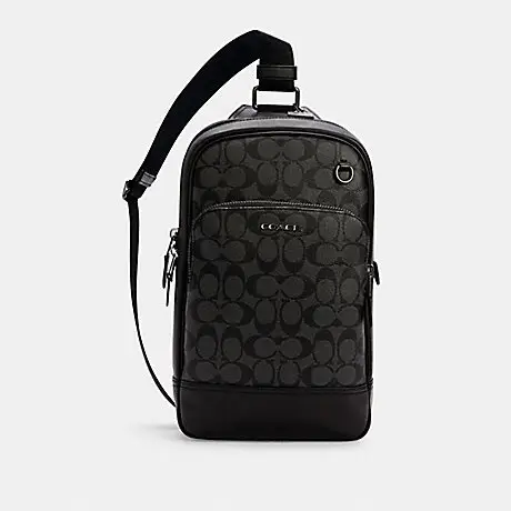 Coach Graham Pack In Signature Canvas Charcoal Black