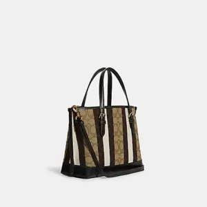 Coach Mollie Tote 25 In Signature Jacquard With Stripes Khaki Black Multi