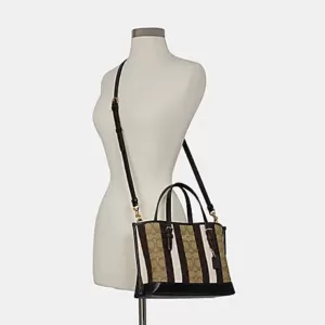 Coach Mollie Tote 25 In Signature Jacquard With Stripes Khaki Black Multi