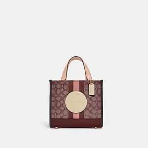 Coach Dempsey Tote 22 In Signature Jacquard With Stripe And Coach Patch Wine Multi