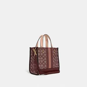 Coach Dempsey Tote 22 In Signature Jacquard With Stripe And Coach Patch Wine Multi