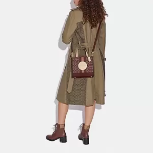 Coach Dempsey Tote 22 In Signature Jacquard With Stripe And Coach Patch Wine Multi