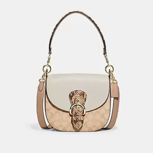 Coach Kleo Shoulder Bag 23 In Blocked Signature Canvas Light Khaki Chalk Multi