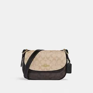 Coach Macie Saddle Bag In Blocked Signature Canvas Brown Multi